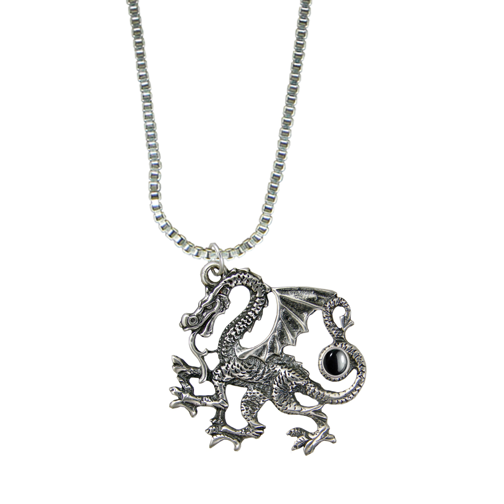 Sterling Silver Large Fighting Dragon Pendant With Hematite